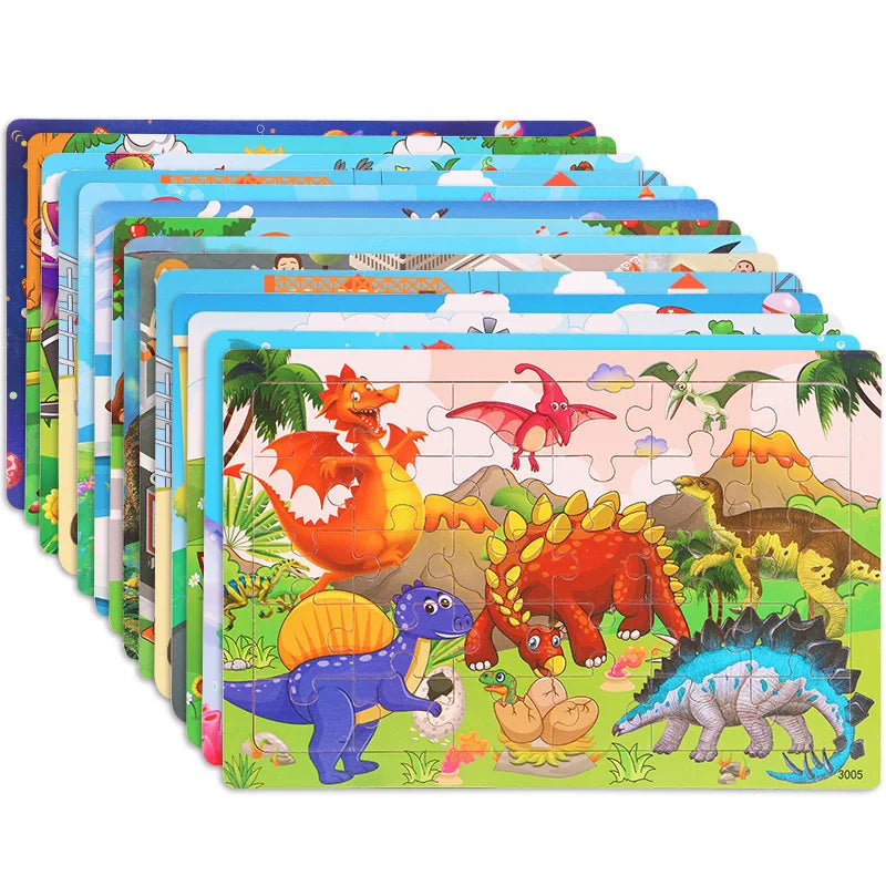 30 Pieces Wooden Jigsaw Puzzle Kids Cartoon Animal Vehicle Puzzles Gam ...